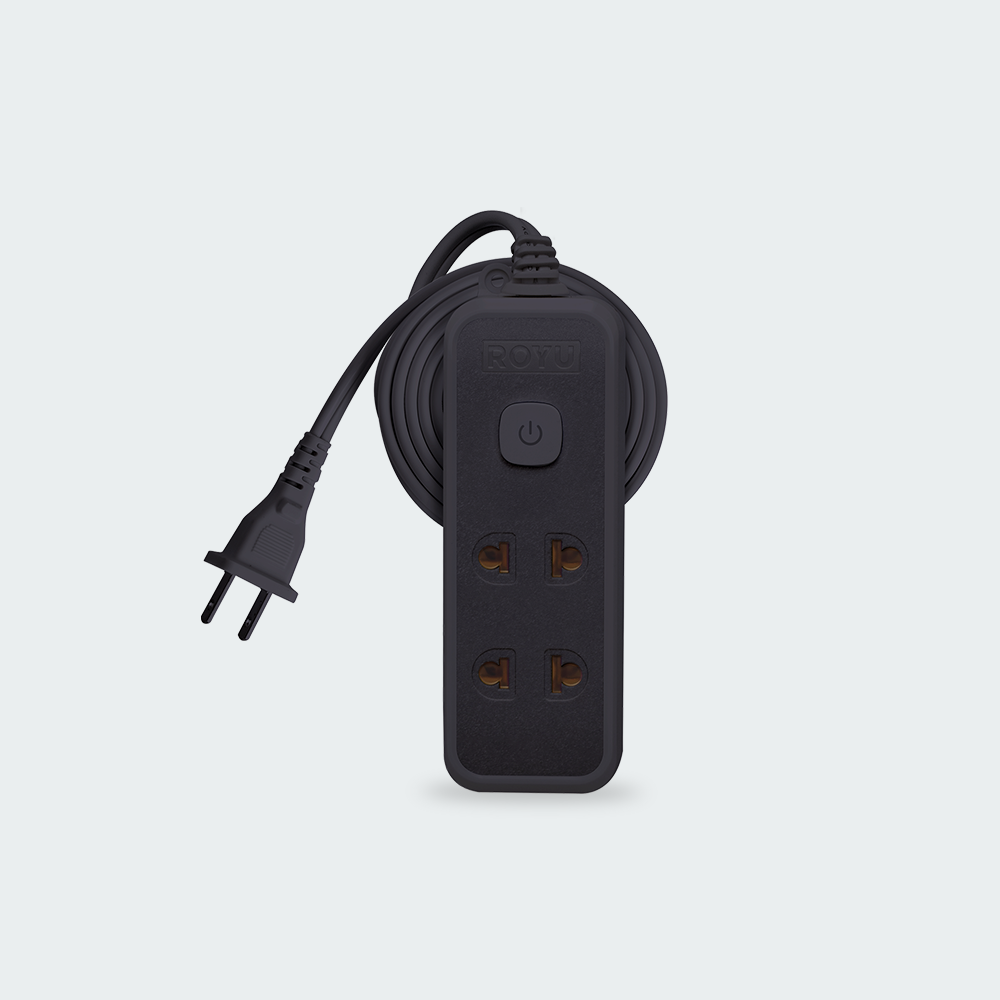 ROYU 2 Universal Outlet +1 Flat Pin Extension Cord with Push Button Switch (3M Extension)