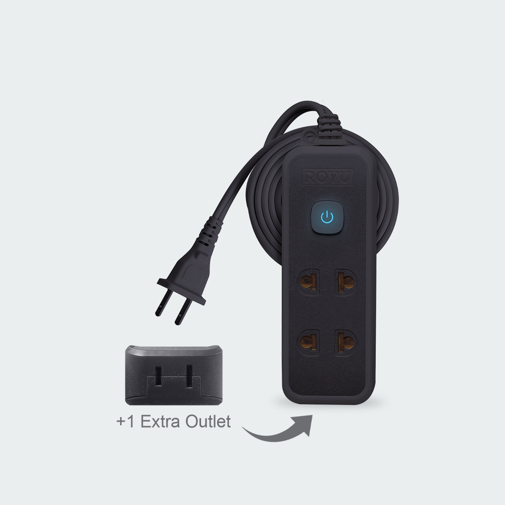 ROYU 2 Universal Outlet +1 Flat Pin Extension Cord with Push Button Switch (3M Extension)