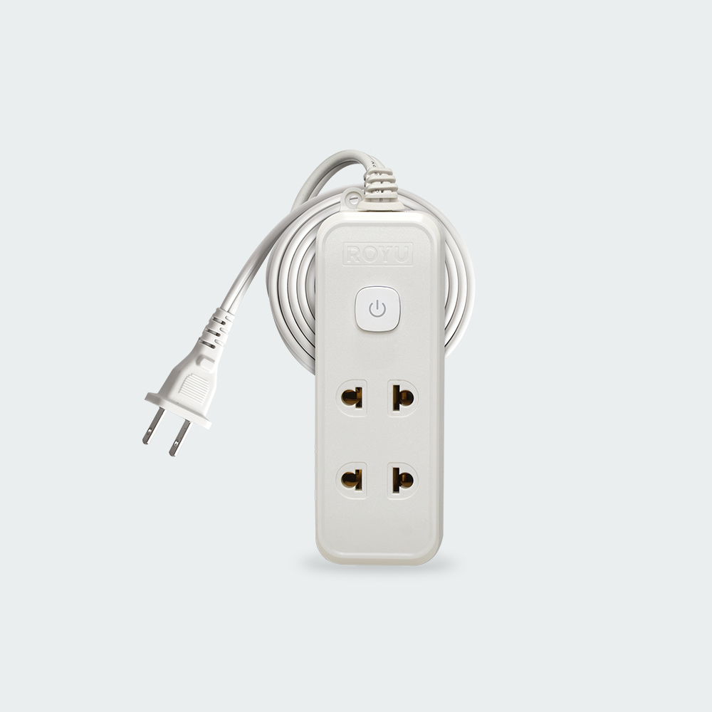 ROYU 2 Universal Outlet +1 Flat Pin Extension Cord with Push Button Switch (3M Extension)