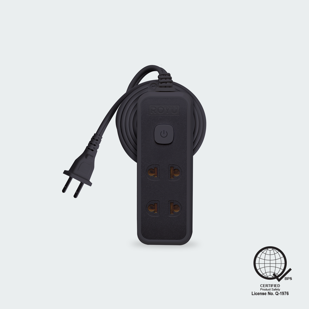 ROYU 2 Universal Outlet +1 Flat Pin Extension Cord with Push Button Switch (6M Extension)