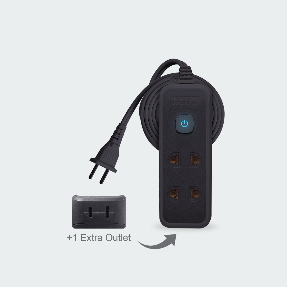 ROYU 2 Universal Outlet +1 Flat Pin Extension Cord with Push Button Switch (6M Extension)