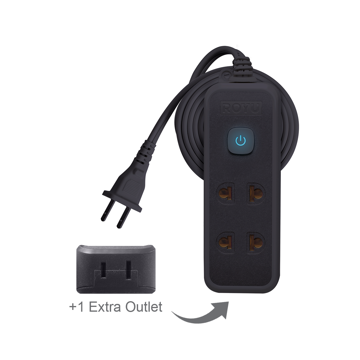 ROYU 2 Universal Outlet +1 Flat Pin Extension Cord with Push Button Switch (6M Extension)