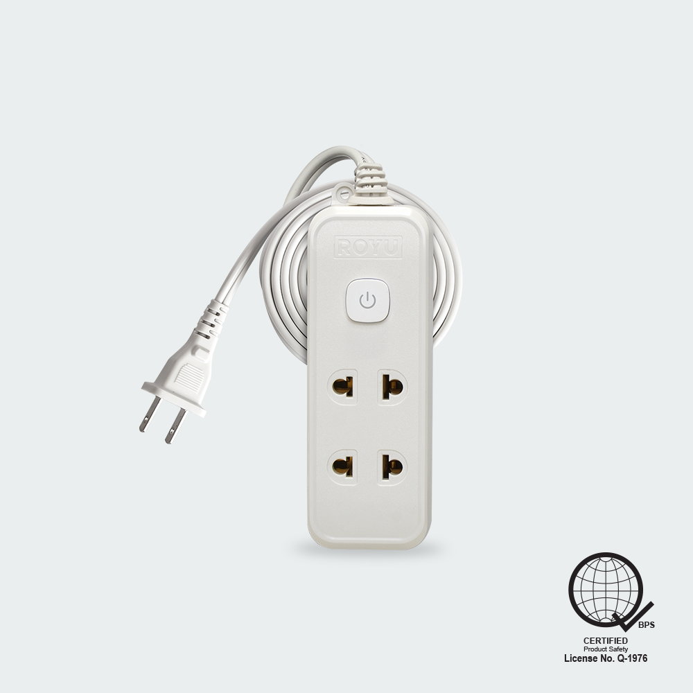 ROYU 2 Universal Outlet +1 Flat Pin Extension Cord with Push Button Switch (6M Extension)