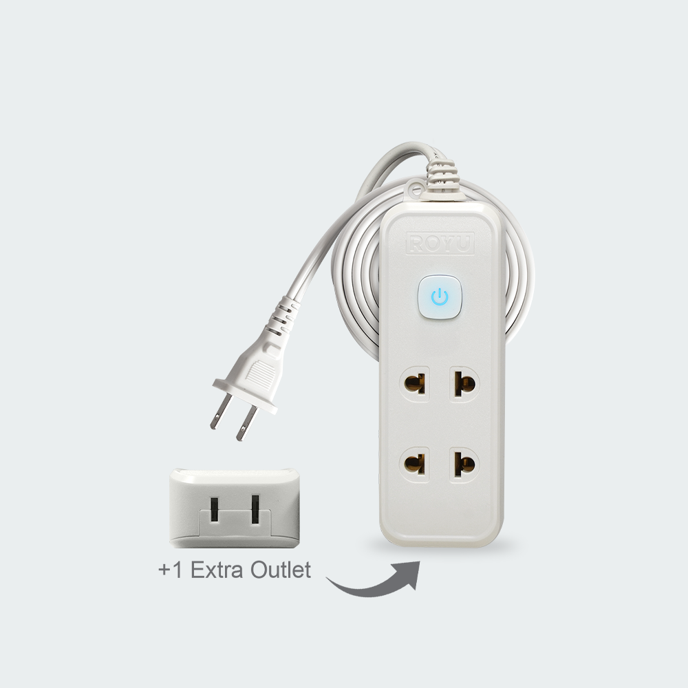ROYU 2 Universal Outlet +1 Flat Pin Extension Cord with Push Button Switch (6M Extension)