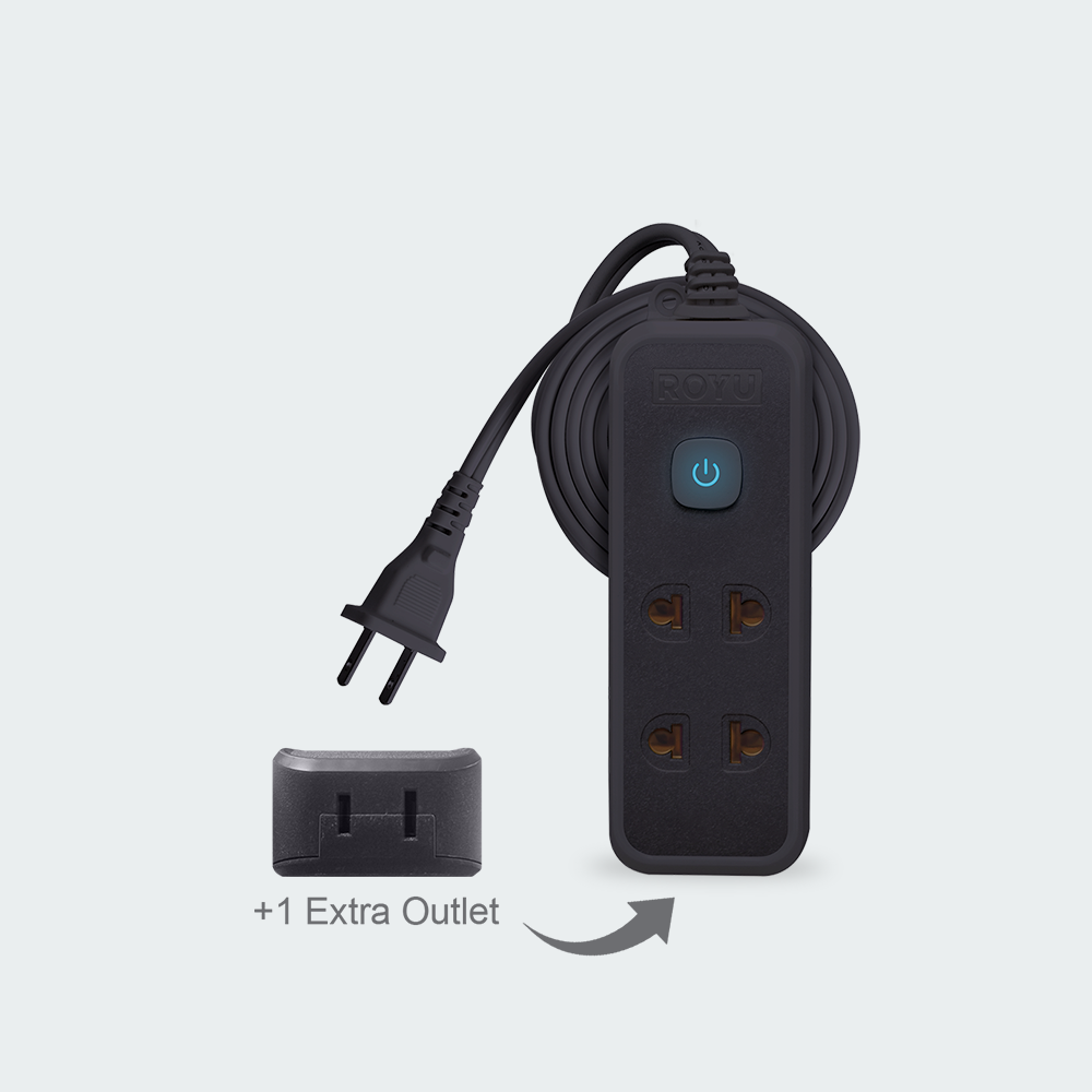 ROYU 2 Universal Outlet +1 Flat Pin Extension Cord with Push Button Switch (9M Extension)