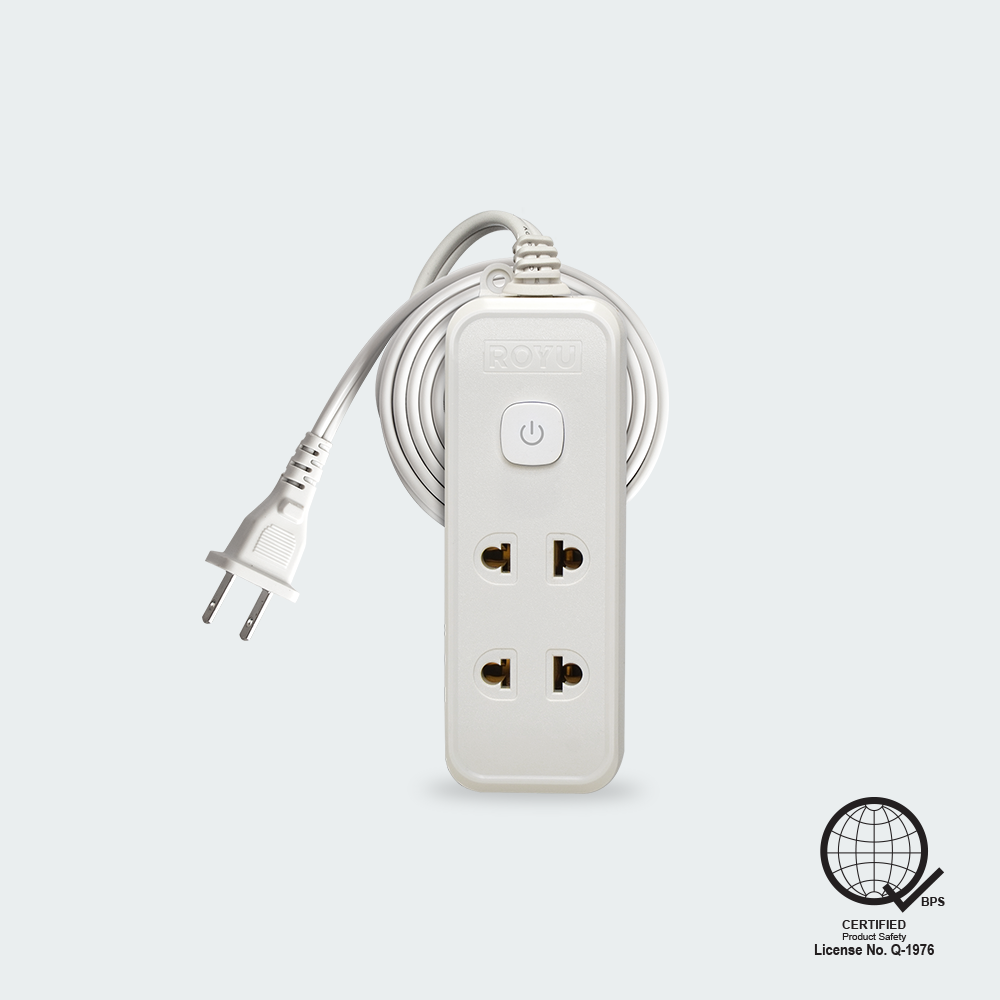 ROYU 2 Universal Outlet +1 Flat Pin Extension Cord with Push Button Switch (9M Extension)