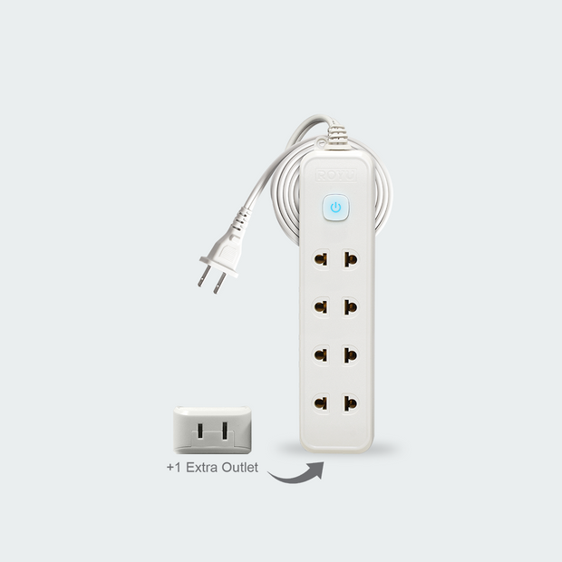ROYU 4 Universal Outlet +1 Flat Pin Extension Cord with Push Button Sw ...