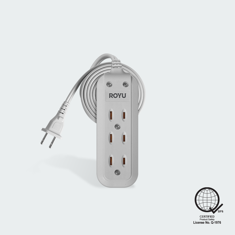 ROYU 3 + 3 Gang Flat Pin Extension Cord (3M Extension)