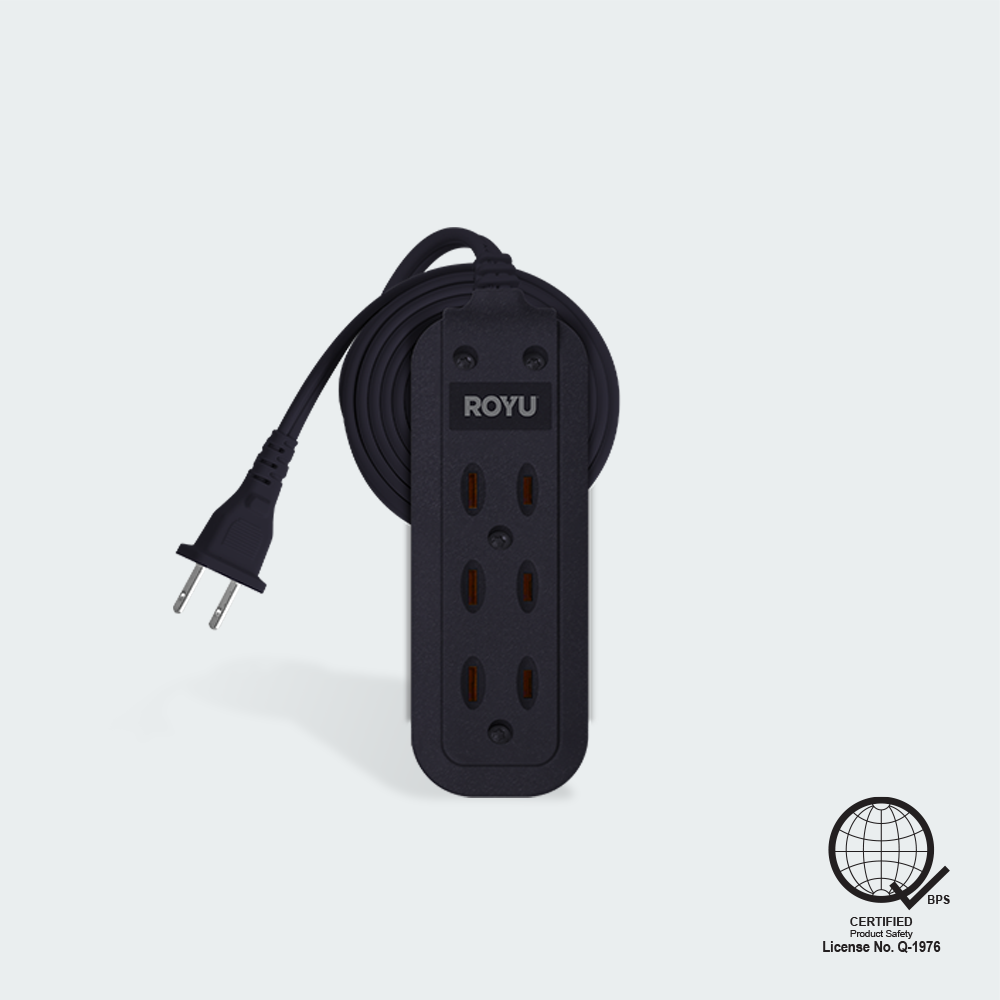 ROYU 3 + 3 Gang Flat Pin Extension Cord (6M Extension)