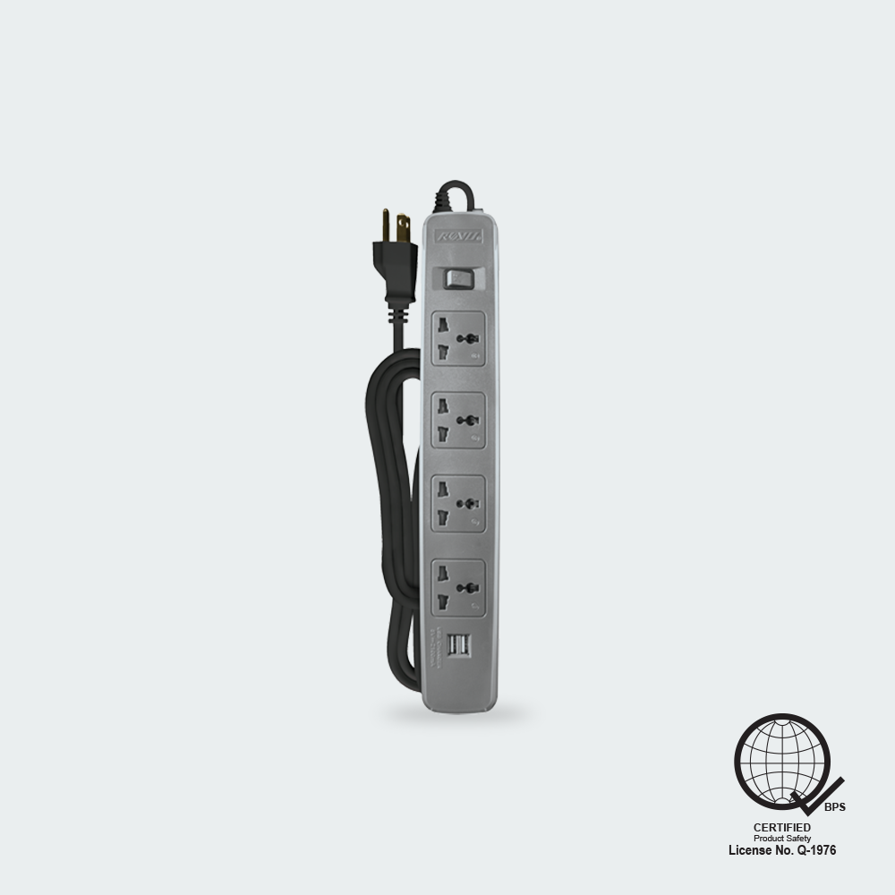ROYU 4 Gang Power Extension Cord with One Master Switch and 2 USB