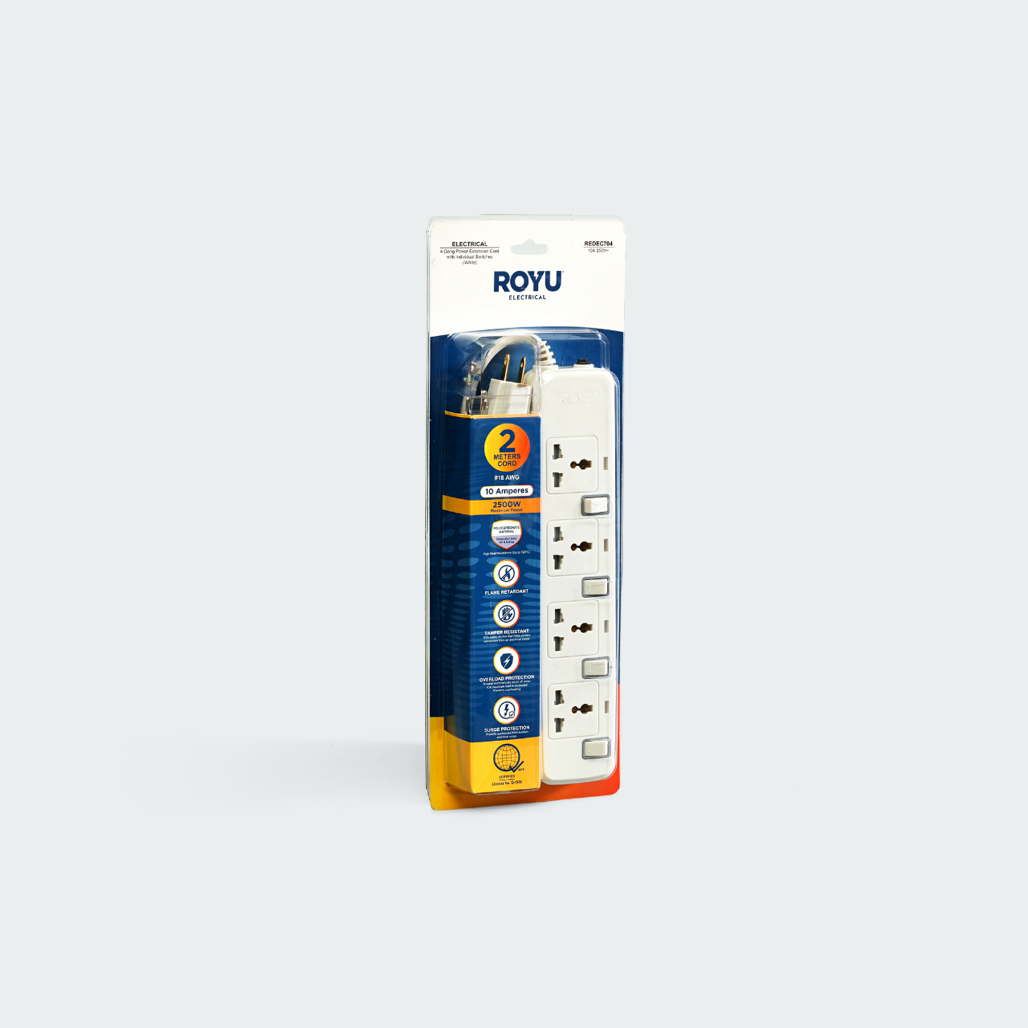 ROYU 4 Gang Power Extension Cord with Individual Switches