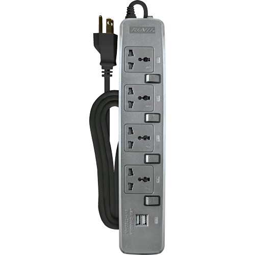 ROYU 4 Gang Power Extension Cord with Individual Switches and 2 USB
