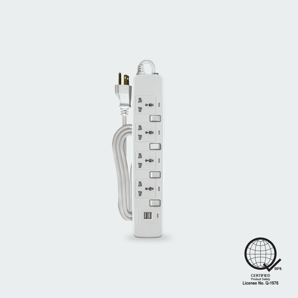 ROYU 4 Gang Power Extension Cord with Individual Switches and 2 USB ...