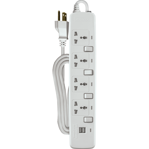 ROYU 4 Gang Power Extension Cord with Individual Switches and 2 USB