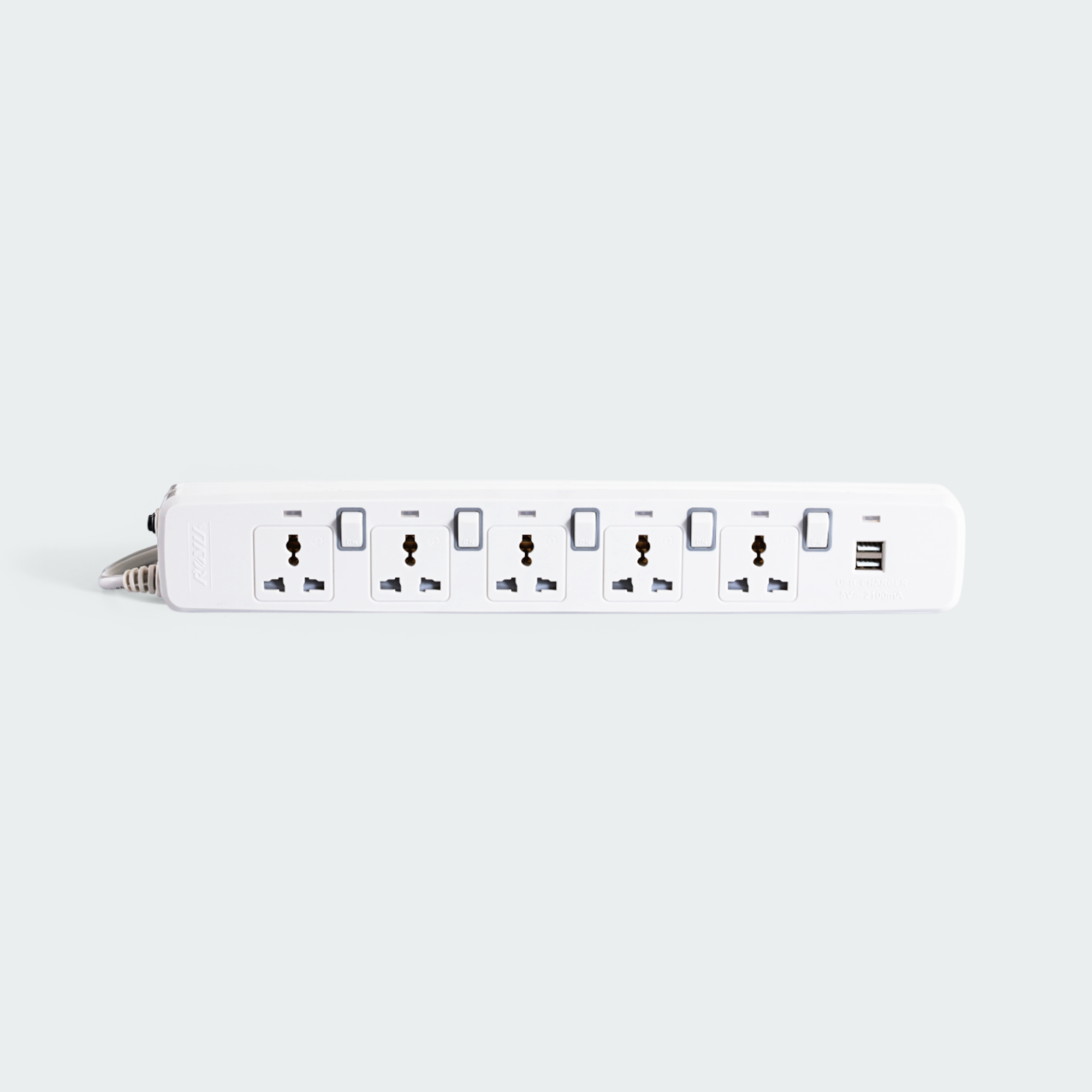 ROYU 5 Gang Power Extension Cord with Individual Switches and 2 USB