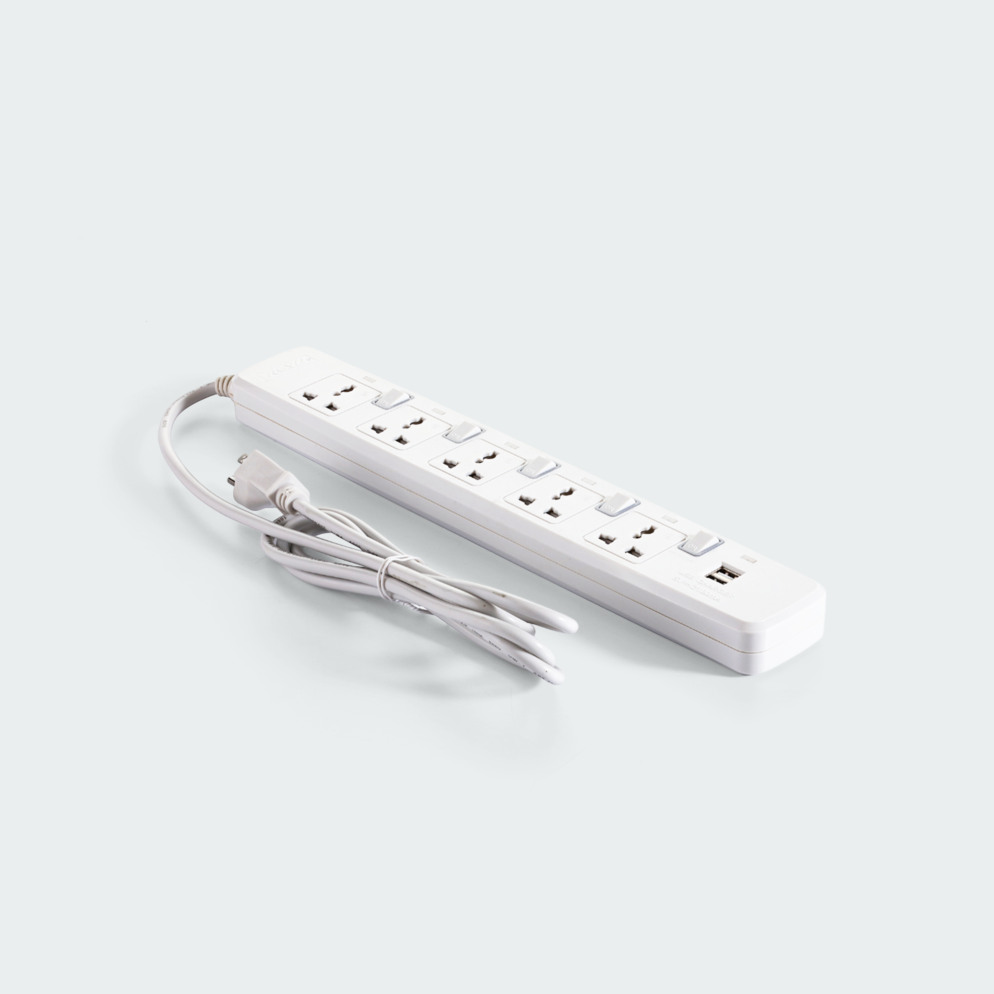 ROYU 5 Gang Power Extension Cord with Individual Switches and 2 USB