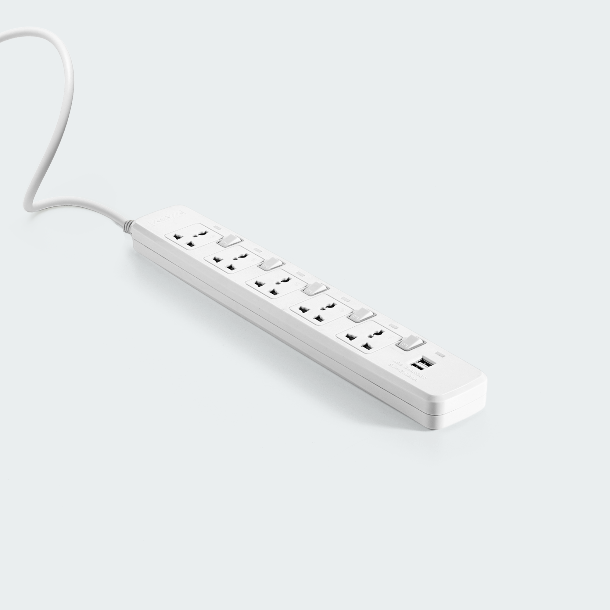 ROYU 5 Gang Power Extension Cord with Individual Switches and 2 USB