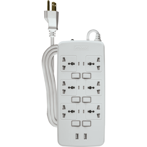 ROYU 6 Gang Power Extension Cord with Individual Switches and 2 USB