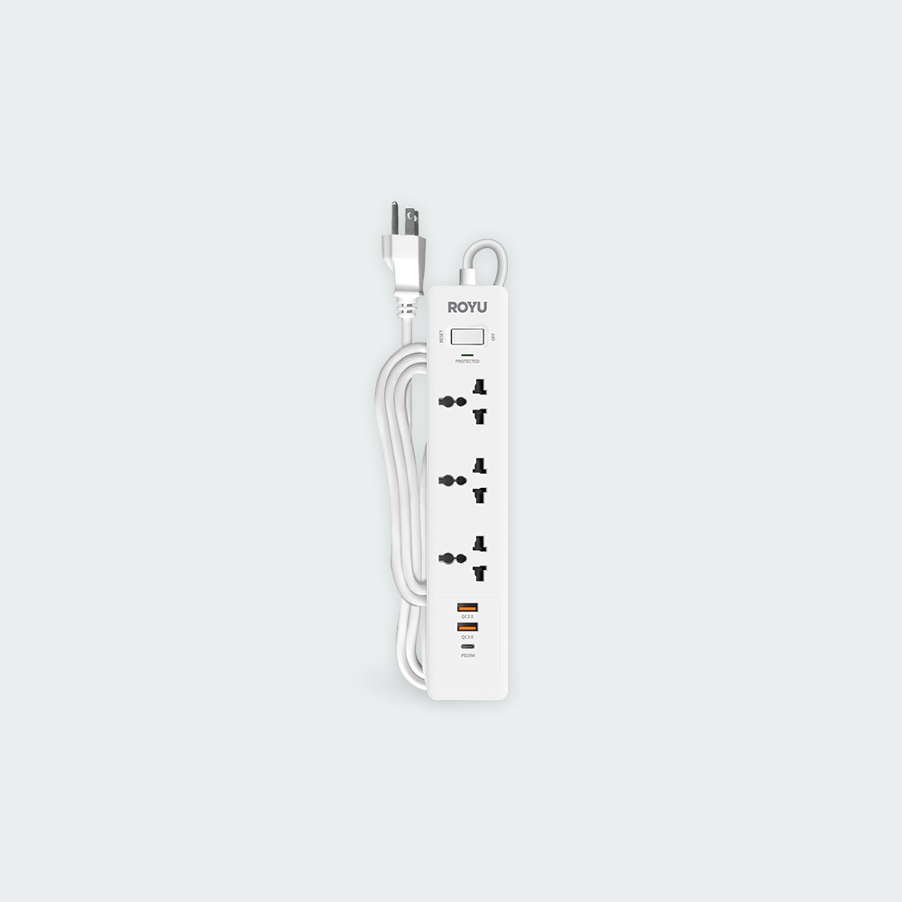 ROYU 3-Gang Power Strip with USB Ports