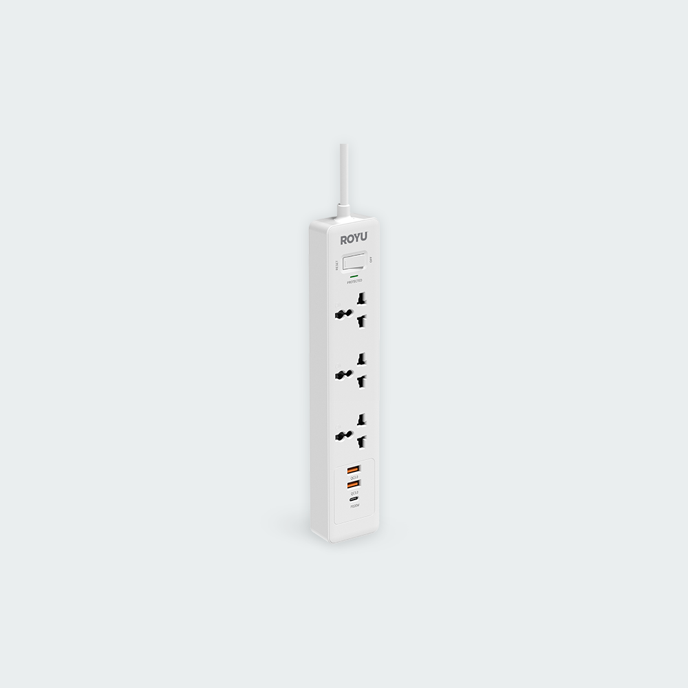 ROYU 3-Gang Power Strip with USB Ports