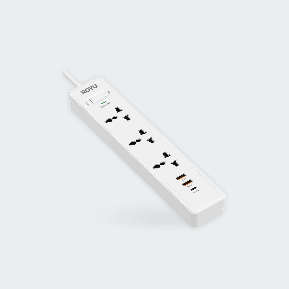 ROYU 3-Gang Power Strip with USB Ports