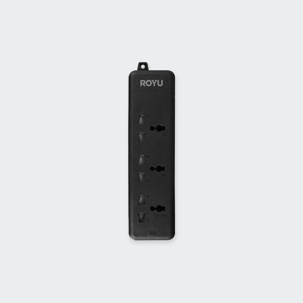 ROYU 3-Gang Surface Type with International Outlet Black