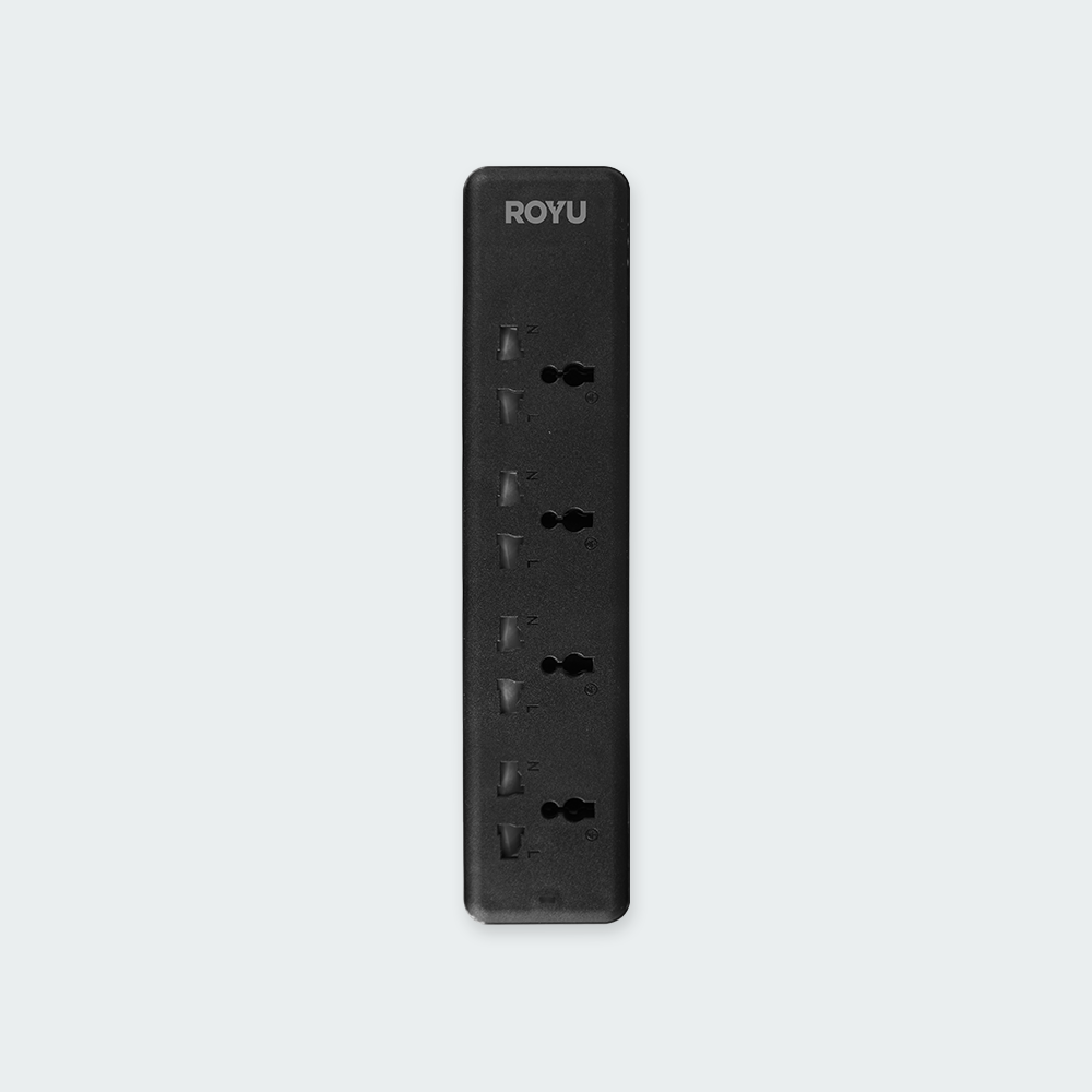 ROYU 4-Gang Surface Type with International Outlet Black