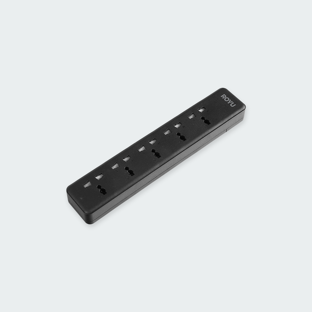 ROYU 5-Gang Surface Type with Int'l Outlet Black