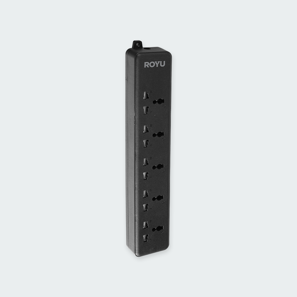 ROYU 5-Gang Surface Type with Int'l Outlet Black