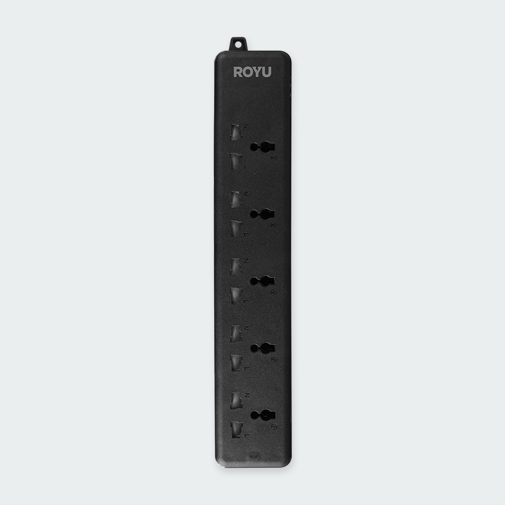 ROYU 5-Gang Surface Type with International Outlet Black