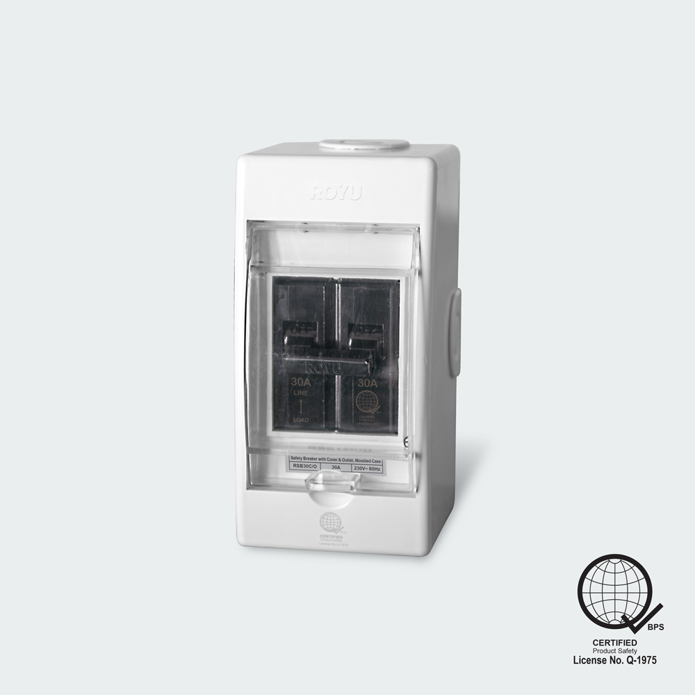 ROYU Safety Breaker 30A with Cover and Outlet Moulded Case