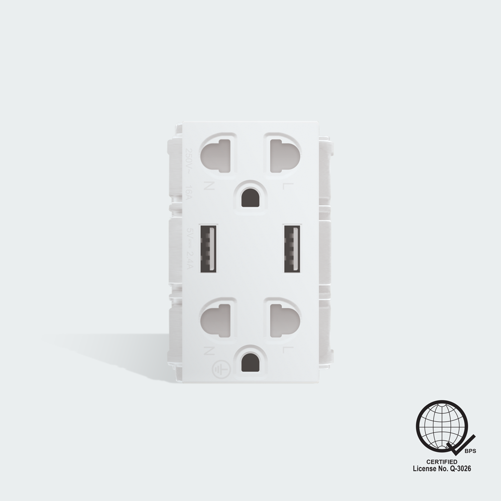 ROYU Duplex Universal Outlet with 2 USB