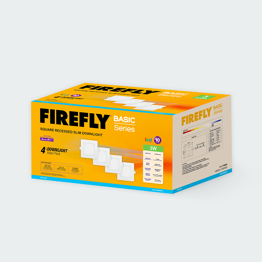 Firefly Basic Series 4-LED Square Recessed Slim Downlight Value Pack