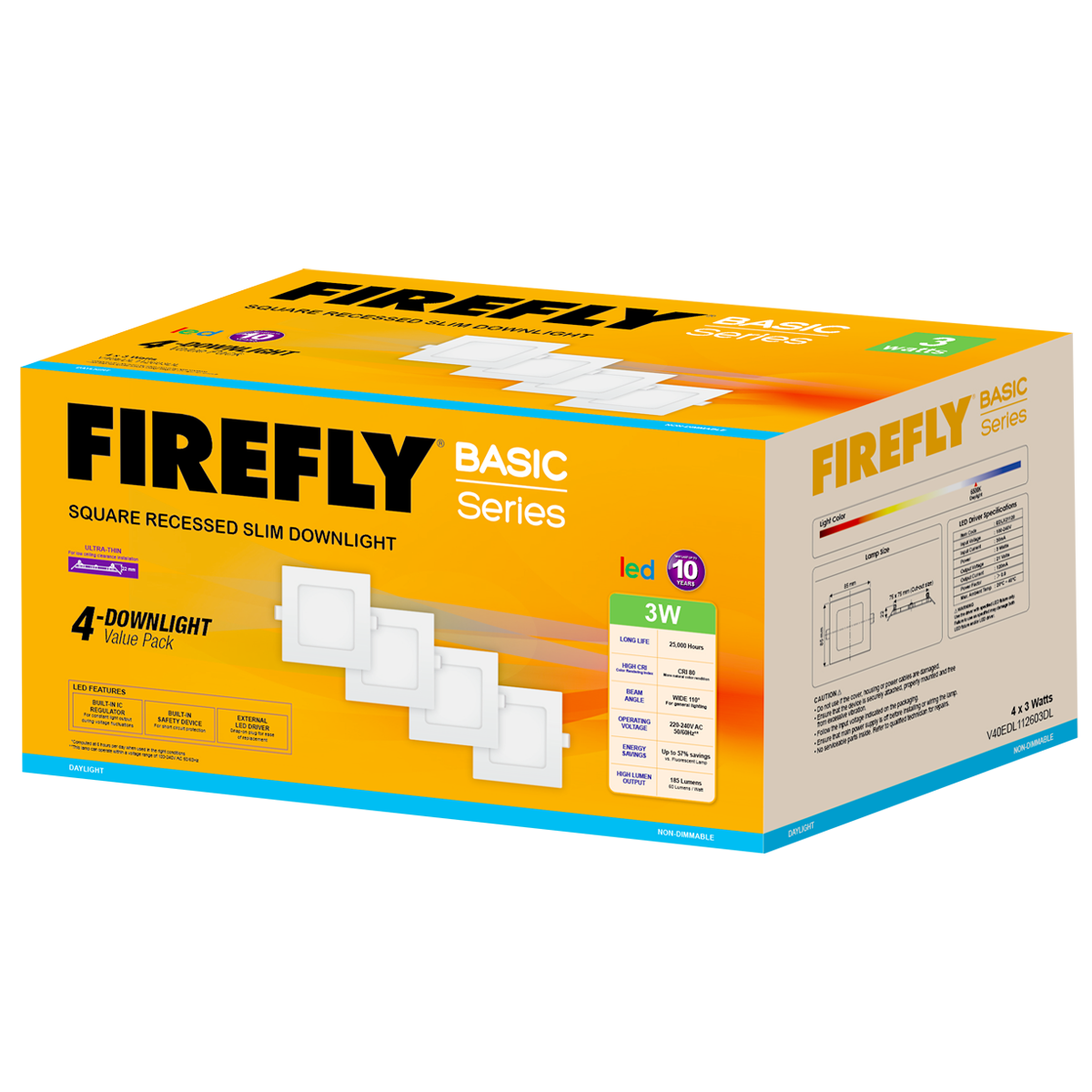 Firefly Basic Series 4-LED Square Recessed Slim Downlight Value Pack