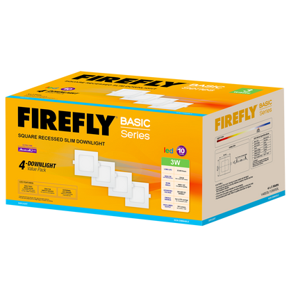 Firefly Basic Series 4-LED Square Recessed Slim Downlight Value Pack