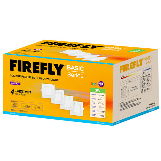 Firefly Basic Series 4-LED Square Recessed Slim Downlight Value Pack
