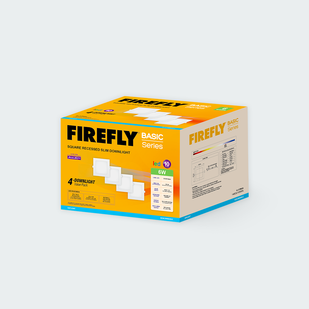 Firefly Basic Series 4-LED Square Recessed Slim Downlight Value Pack