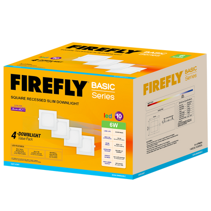 Firefly Basic Series 4-LED Square Recessed Slim Downlight Value Pack