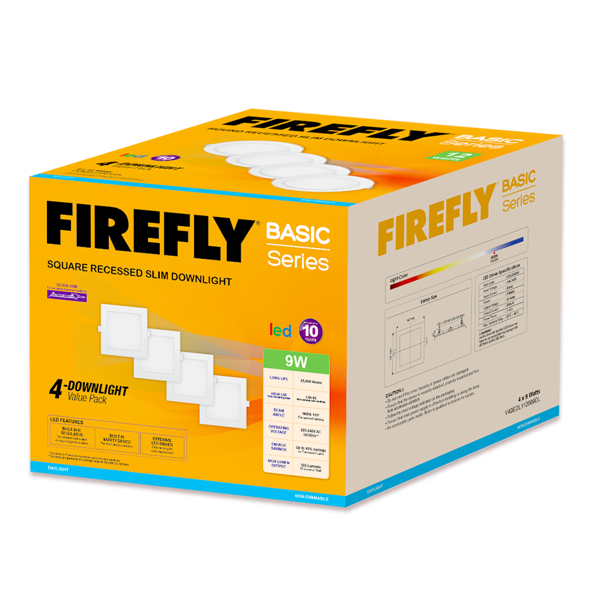 Firefly Basic Series 4-LED Square Recessed Slim Downlight Value Pack