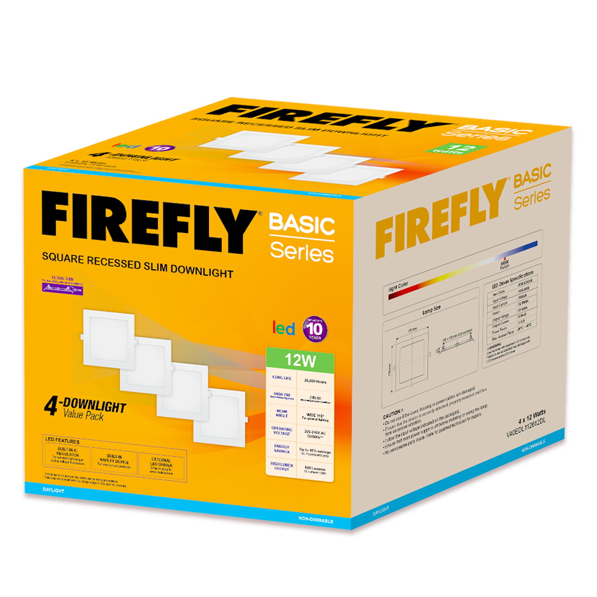 Firefly Basic Series 4-LED Square Recessed Slim Downlight Value Pack