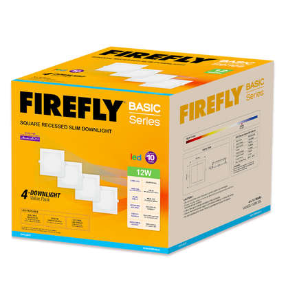 Firefly Basic Series 4-LED Square Recessed Slim Downlight Value Pack