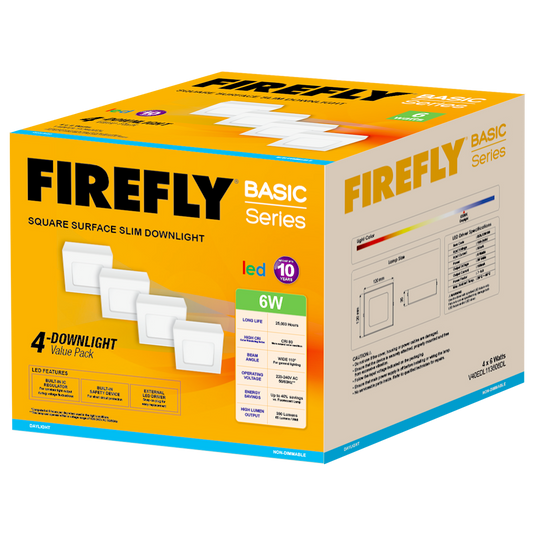 Firefly Basic Series 4-LED Square Surface Slim Downlight Value Pack