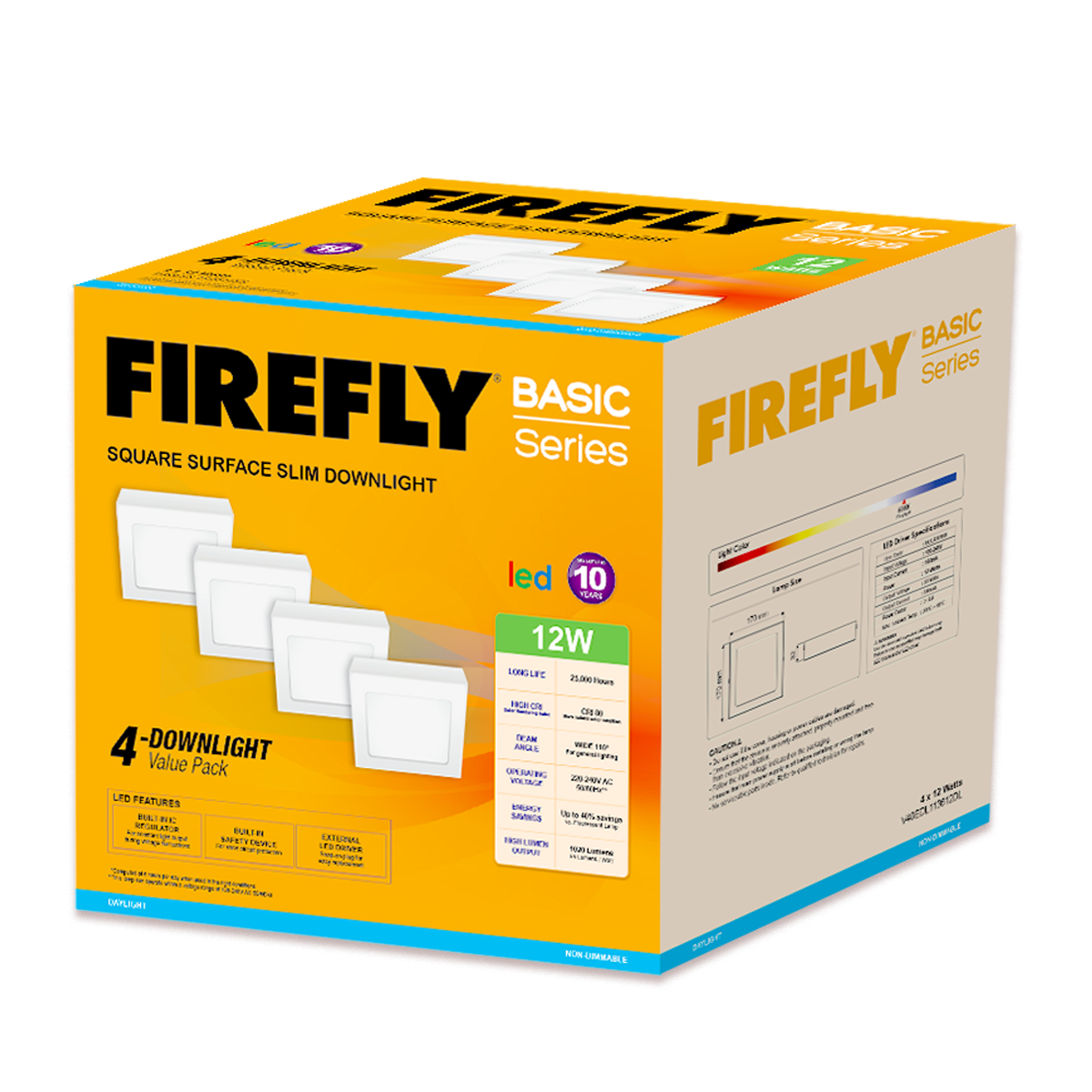 Firefly Basic Series 4-LED Square Surface Slim Downlight Value Pack ...