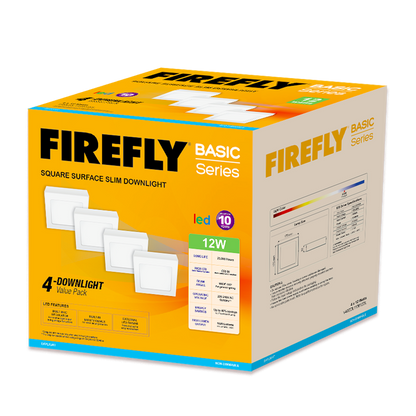 Firefly Basic Series 4-LED Square Surface Slim Downlight Value Pack
