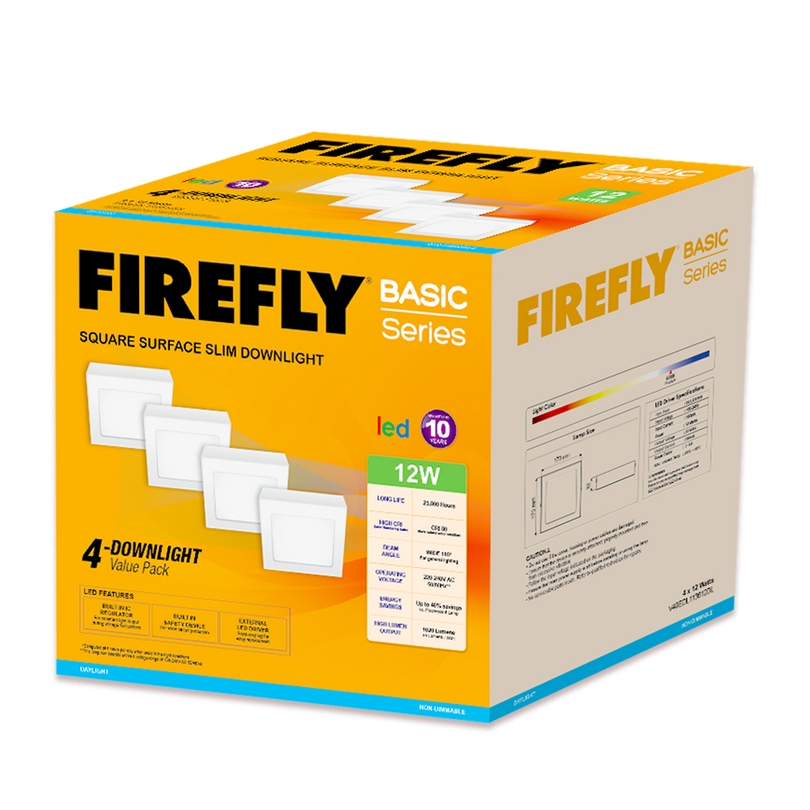 Firefly Basic Series 4-LED Square Surface Slim Downlight Value Pack ...