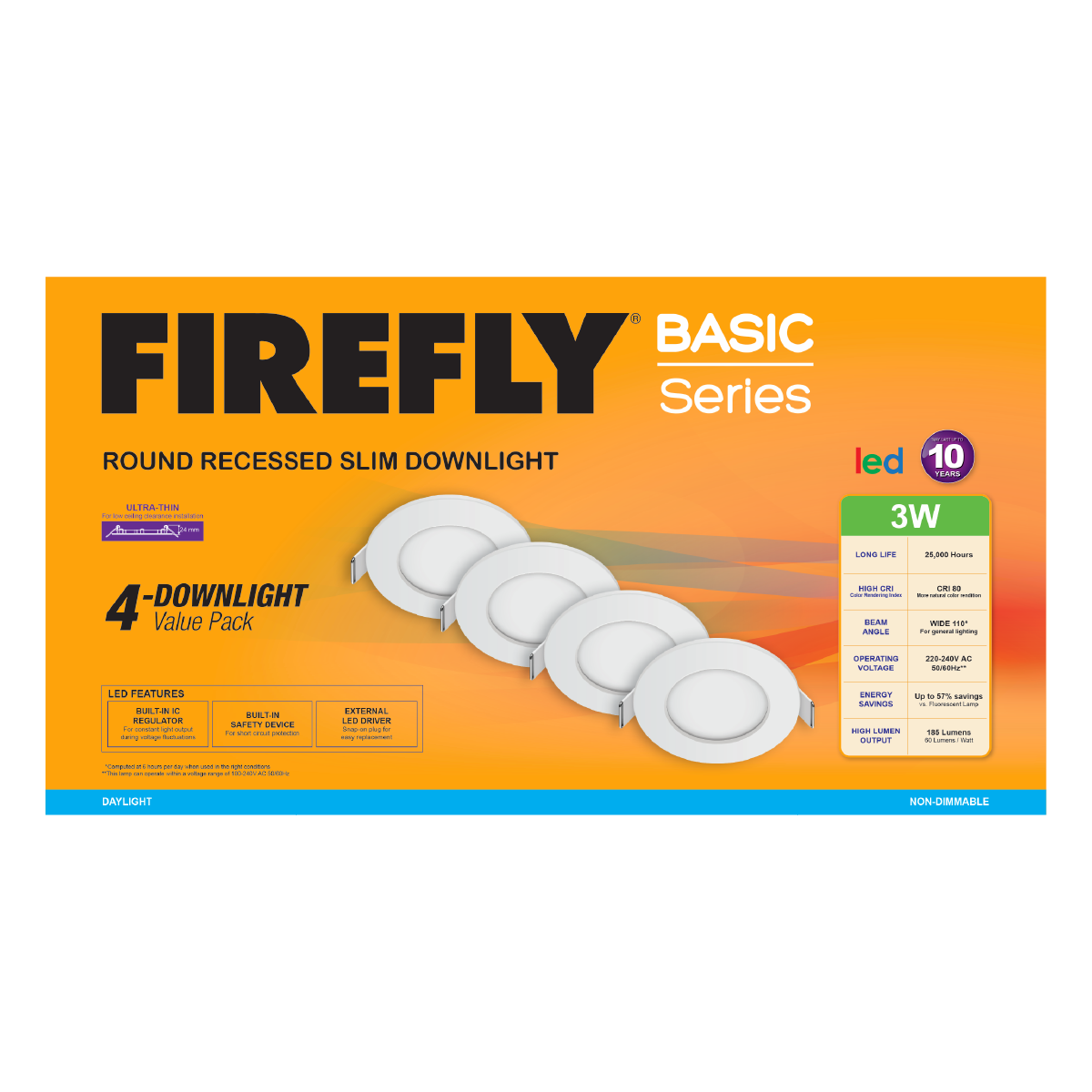 Firefly Basic Series 4-LED Round Recessed Slim Downlight Value Pack