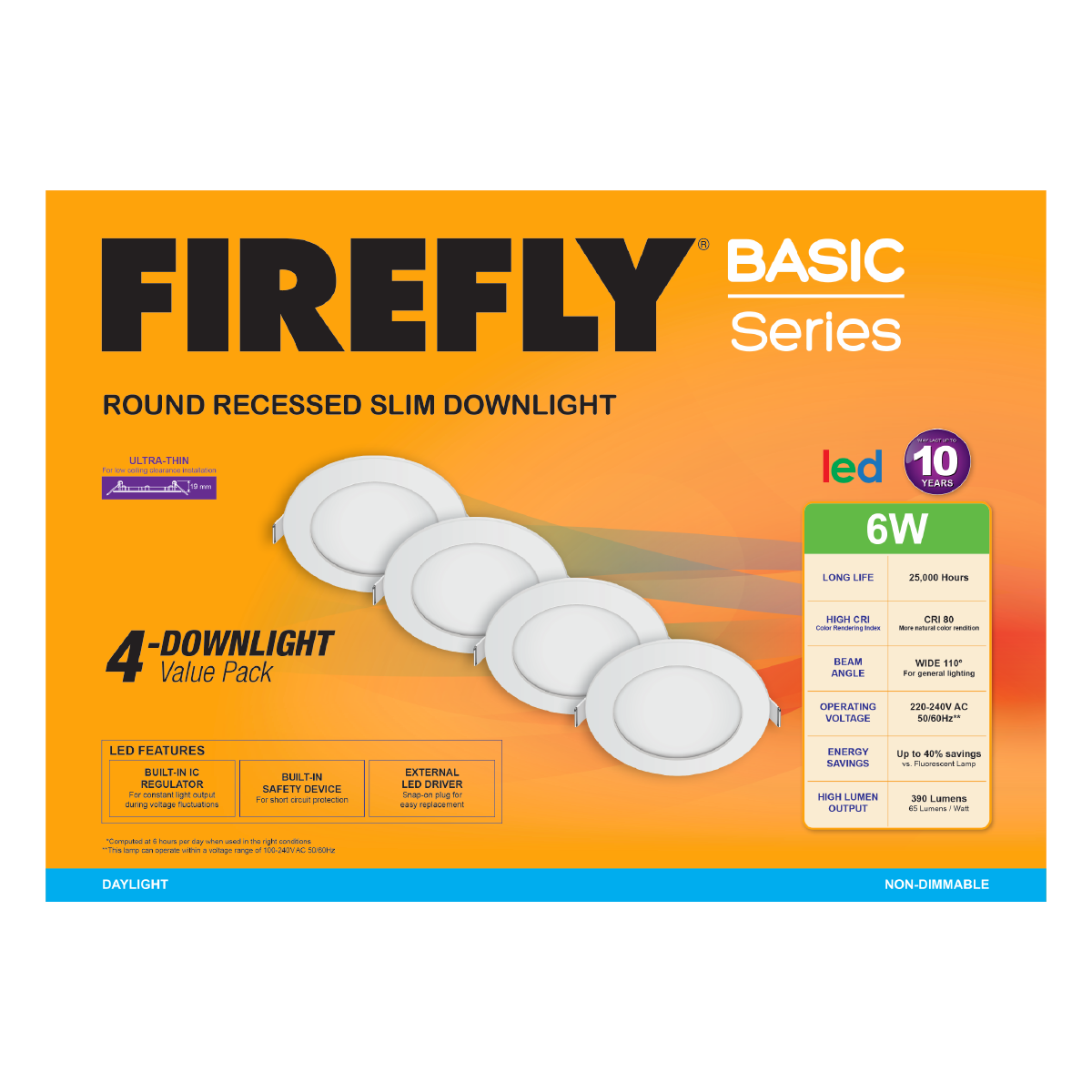 Firefly Basic Series 4-LED Round Recessed Slim Downlight Value Pack