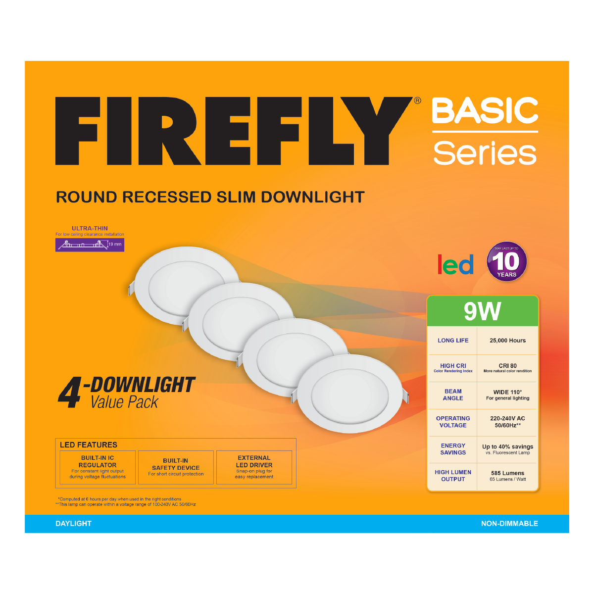 Firefly Basic Series 4-LED Round Recessed Slim Downlight Value Pack