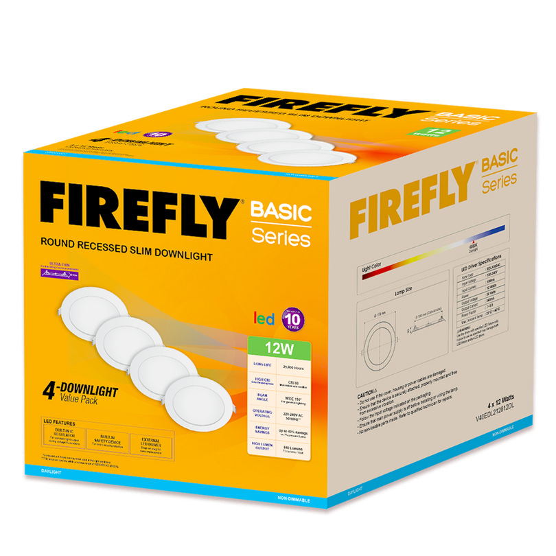 Firefly Basic Series 4-LED Round Recessed Slim Downlight Value Pack ...