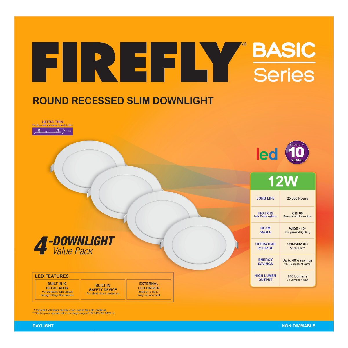 Firefly Basic Series 4-LED Round Recessed Slim Downlight Value Pack